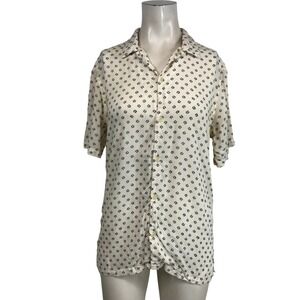 ALLSAINTS- WOMEN'S XS- CREAM SHORT SLEEVE BUTTON UP HORSESHOE PRINT TOP SHIRT